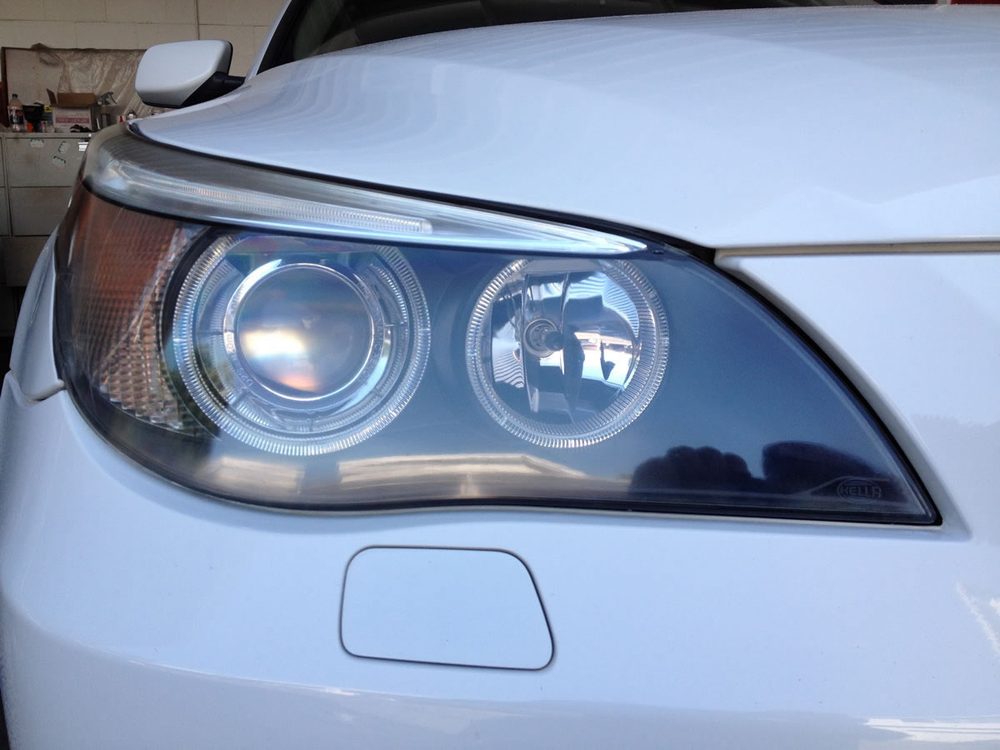 BMW 530i headlight, after restoration