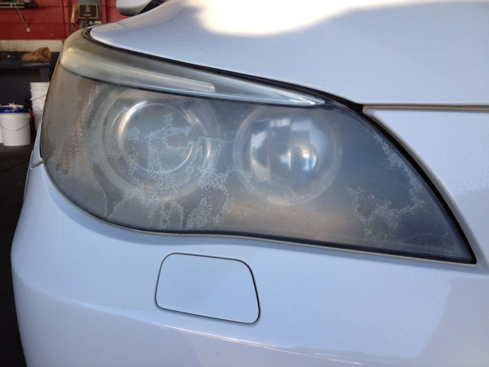 BMW 530i headlight, before restoration